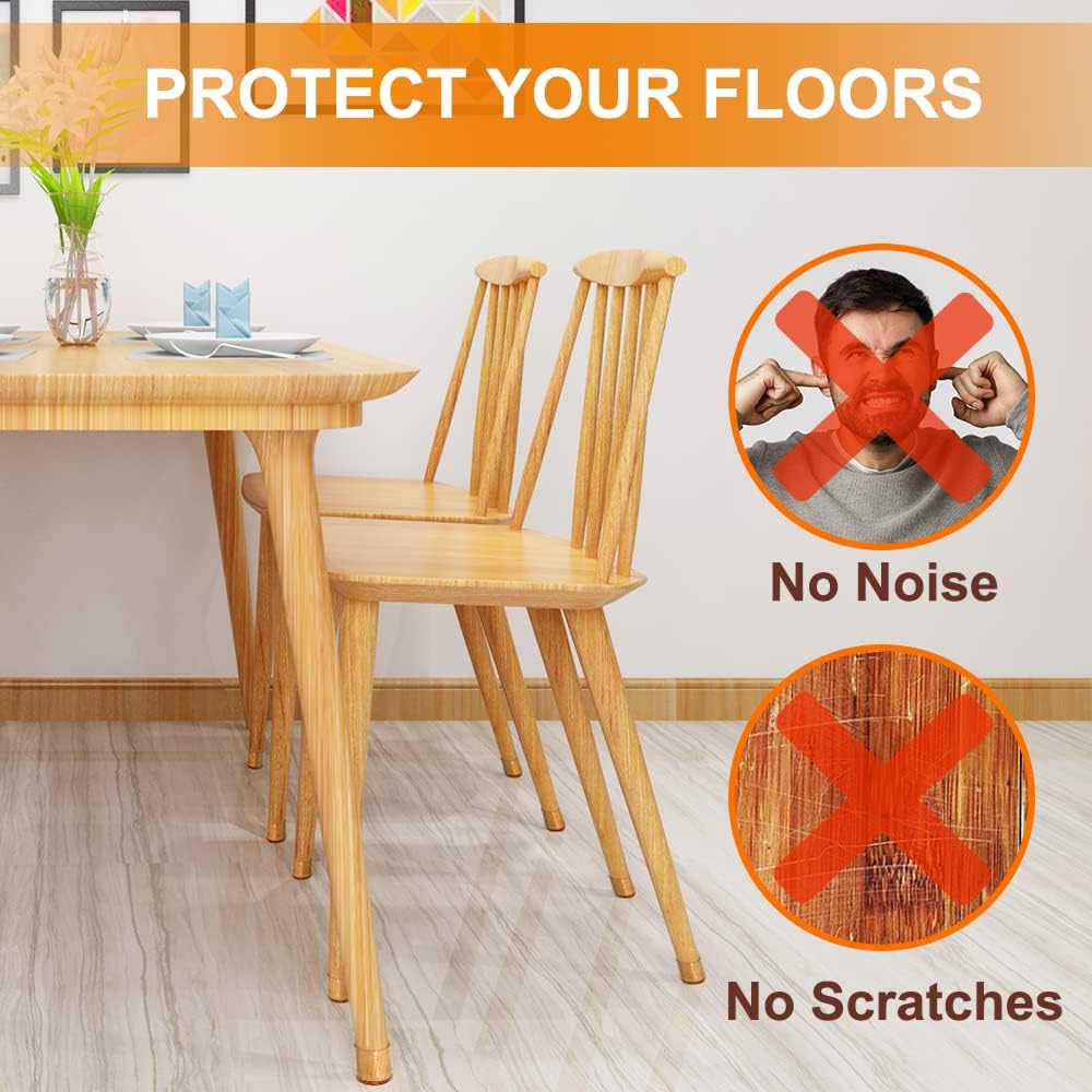 VIUME 24 Pcs Chair Leg Floor Protectors for Hardwood Floors Silicone Covers Felt Pads Furniture Leg Caps Anti-Scratch Reduce Noise Fit (1-5/16" to 2")