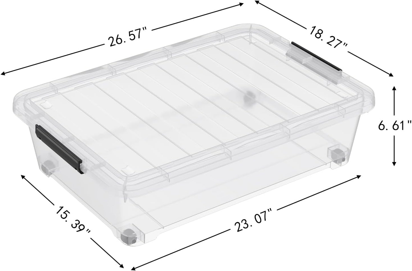 Hespama 3 Pack Plastic Rolling Storage Box Bin for Under the Bed, 20 Quart | Lidded Storage Container Bin, Clear