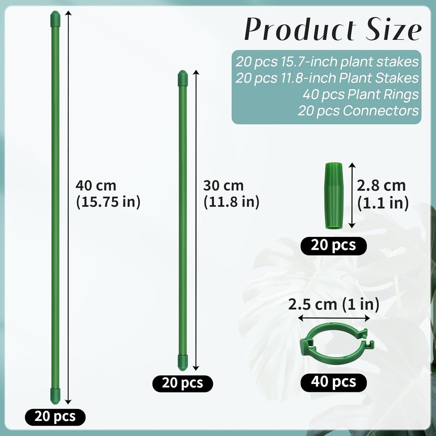 20 Pcs Plant Support Stakes, Indoor Plant Stakes Adjustable Length, Garden Sticks for Indoor Outdoor Plants, Plant Poles with with Rings Clip for Potted Plants Tomato Monstera Orchid
