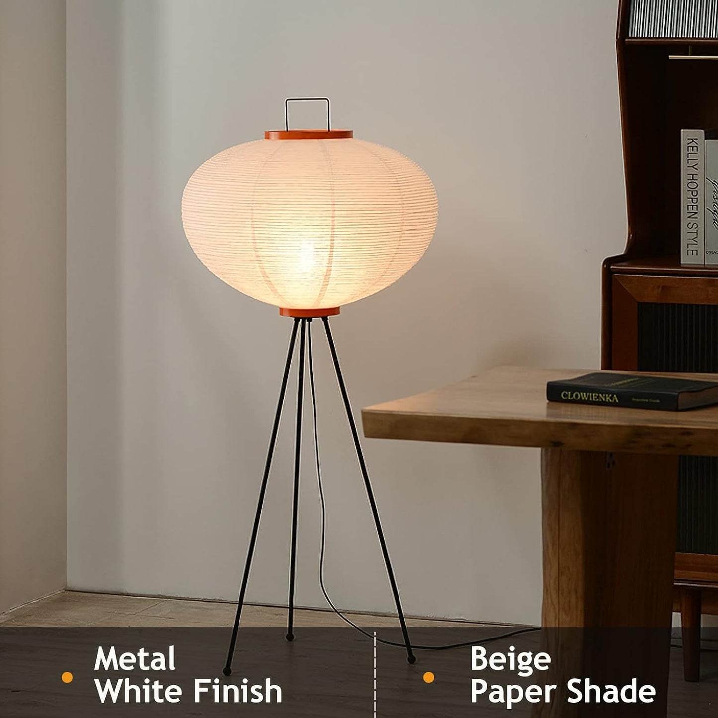 Handmade Rice Paper Floor Lamp Japanese White Light Standing Lamp Morden Festival Lantern Light with Chrome Lamp Body Farmhouse Floor Lamp for Living Room Bedroom