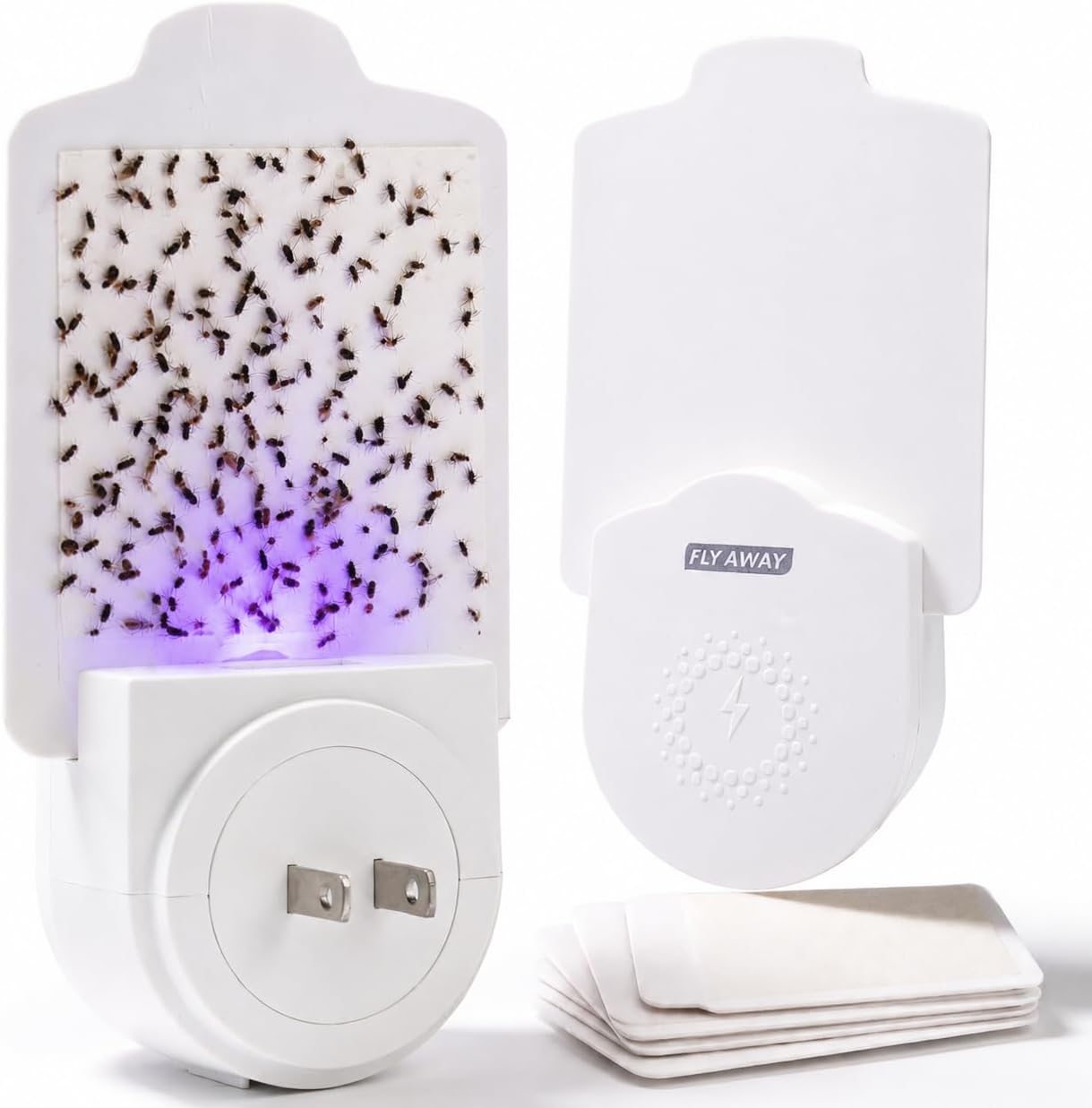 Fly Away Indoor Fly Trap Plug-in (2 Pack) with 6 Refills – Catches Fruit Flies, Gnats & Small Flying Insects – Silent, Non-Toxic Sticky Trap with UV Light