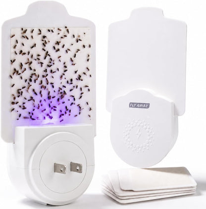 Fly Away Indoor Fly Trap Plug-in (2 Pack) with 6 Refills – Catches Fruit Flies, Gnats & Small Flying Insects – Silent, Non-Toxic Sticky Trap with UV Light