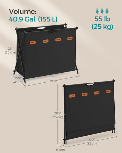 SONGMICS Laundry Hamper, Laundry Basket, 35.7 Gal. Laundry Sorter 3 Sections, Collapsible X-Frame, Clothes Organizer with Customizable Labels, Laundry Room, Bedroom, Bathroom, Slate Gray ULCB130G01