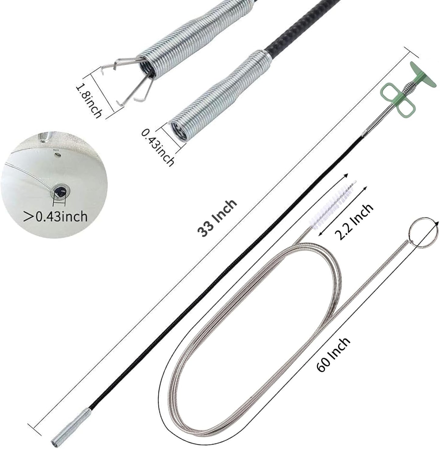 Upgraded 35 Inch Flexible Grabber Claw Drain Snake Hair Remover & 60 Inch Long Flexible Tube Cleaning Brush Sink Drain Cleaner for Sink, Shower, Bathtub Cleaning