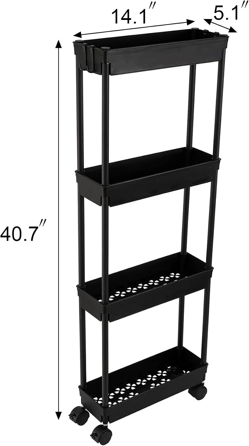 Sooyee 3 Tier Rolling Cart with Wheels, Slim Storage Cart, Under Desk Narrow Rolling Utility Cart Storage Organizer for Office Bathroom Kitchen Laundry Room Narrow Places, White, Plastic and Metal