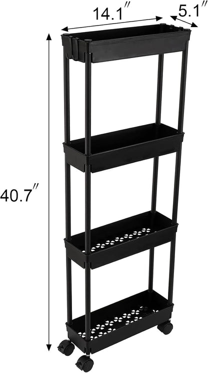Sooyee 3 Tier Rolling Cart with Wheels, Slim Storage Cart, Under Desk Narrow Rolling Utility Cart Storage Organizer for Office Bathroom Kitchen Laundry Room Narrow Places, White, Plastic and Metal