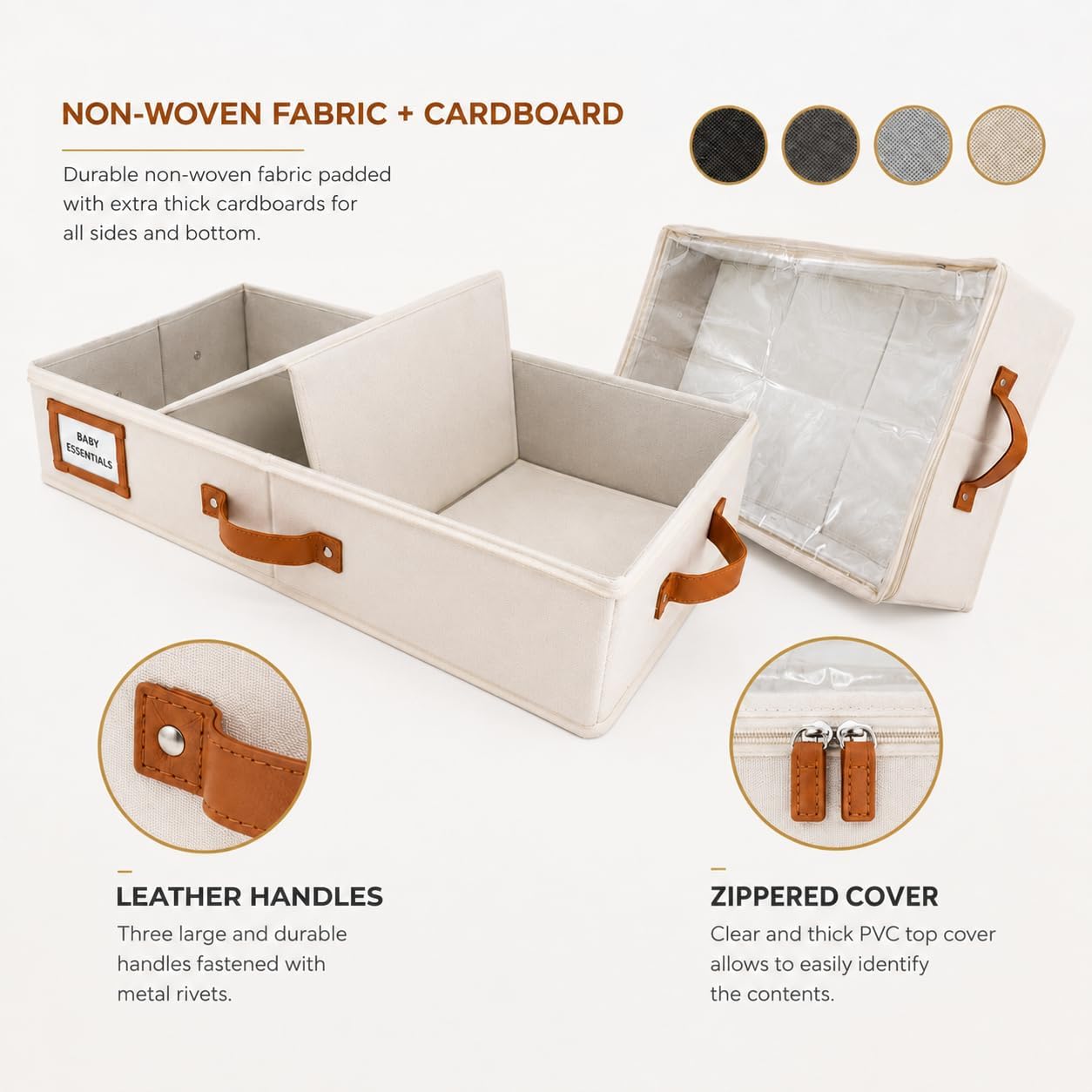 HOMELUX THEORY 2pc Low Profile Under Bed Storage Containers, Thin Under Couch Storage Organizer with Bins & Lids, Underbed Storage Box Ideal for Seasonal Clothes, Blankets, Fabric & Shoes (Ivory)