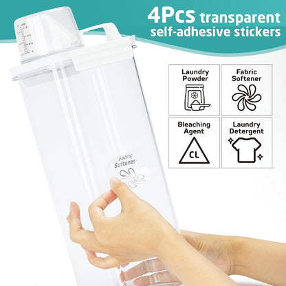Provoue Laundry Detergent Dispenser-2 Pack, 37 oz Detergent Dispenser with 4 Removable Labels, Laundry Soap Dispenser for Laundry Room Organization and Storage, BPA Free & PET Plastic Clear