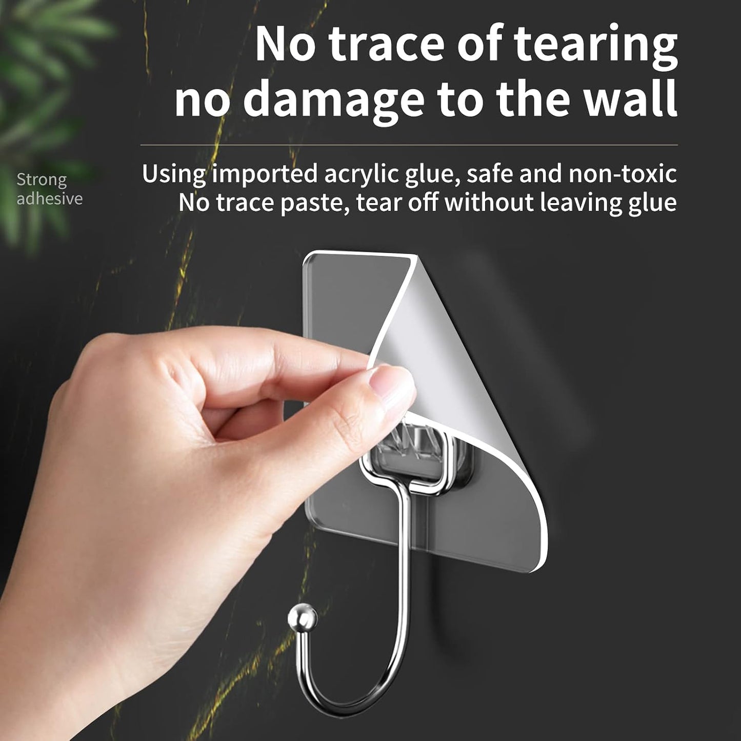 Large Adhesive Hooks for Hanging Heavy Duty Wall Hooks 22 lbs Self Adhesive Towel Waterproof Transparent for Bags Bathroom Shower Outdoor Kitchen Cups Door Coat Sticky Hooks (Transparent, 16pcs)