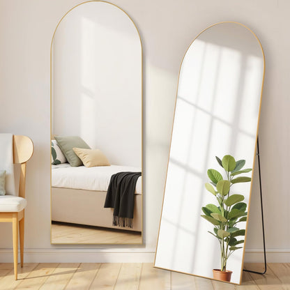 Arched Mirror Full Length, Upgraded 16"x59" Body Wall Mirrors with Shatter-Proof Glass, Floor Standing, Hanging or Leaning, Tall Arch Mirror with Stand Aluminum Alloy Frame for Bedroom, Black