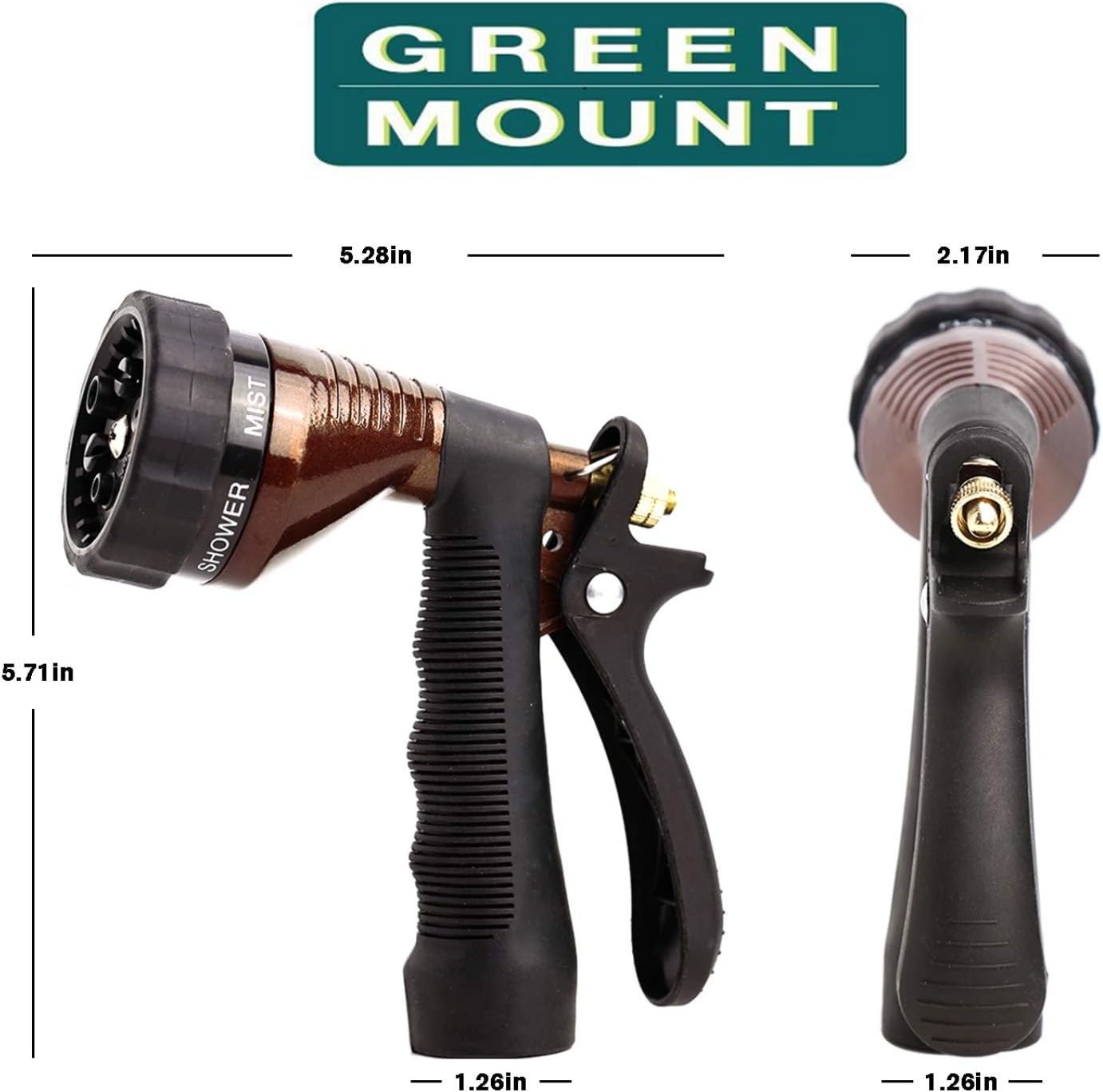 GREEN MOUNT Water Hose Nozzle Spray Nozzle, Metal Garden Hose Nozzle with Adjustable Spray Patterns, Perfect for Watering Plants, Washing Cars and Showering Dogs & Pets