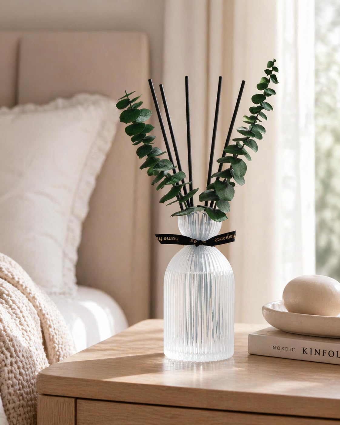 Airkeep Reed Diffuser Set 6.76 oz – Cherry Blossom Home Fragrance with Eucalyptus Sticks – Decorative Glass Bottle for Bathroom, Bedroom & Living Room Décor – Gift Ready
