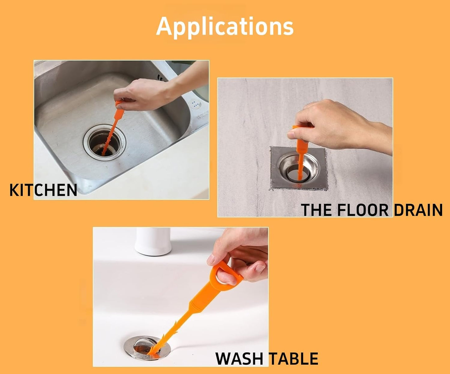 6-Piece Professional Drain Snake Cleaning Kit - Heavy Duty Clog Remover Tool for Shower, Sink, Bathtub, Toilet, Kitchen - Hair Removal Unclogger with Drill Attachment, Reusable Plastic Pipe Cleaner
