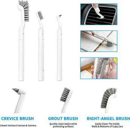 Small Scrub Brush, Hard Bristle Crevice Cleaning Brush Set with 6Pcs Brush Heads & 2Pcs Handles, Multifunctional Grout Scrubber Tools for Kitchen, Bathroom, Sink, Corner, Mug and Blender