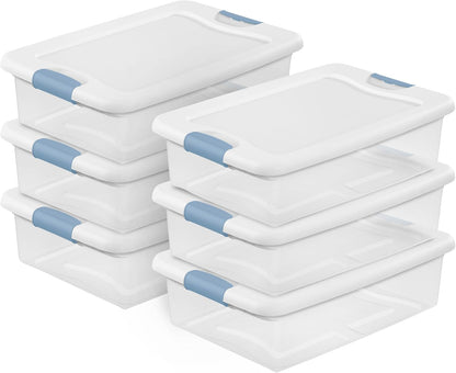 Sterilite 4-Pack 56 Quart Wheeled Latching Box, Underbed Clear Plastic Storage Organizer - Under Bed Rolling Container Bin with Lid and Wheels for Home or Dorm Bedrooms and Closets