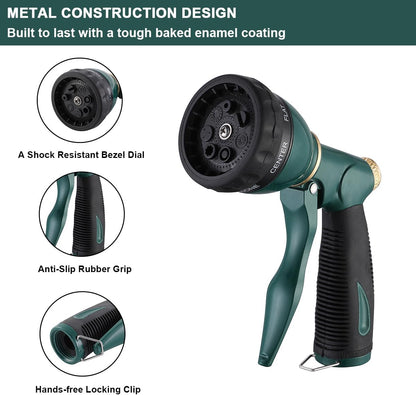 FANHAO Garden Hose Nozzle Sprayer Heavy Duty, 100% Metal Spray Nozzle High Pressure Water Hose Nozzle with 7 Patterns for Watering Garden, Washing Cars and Showering Pets