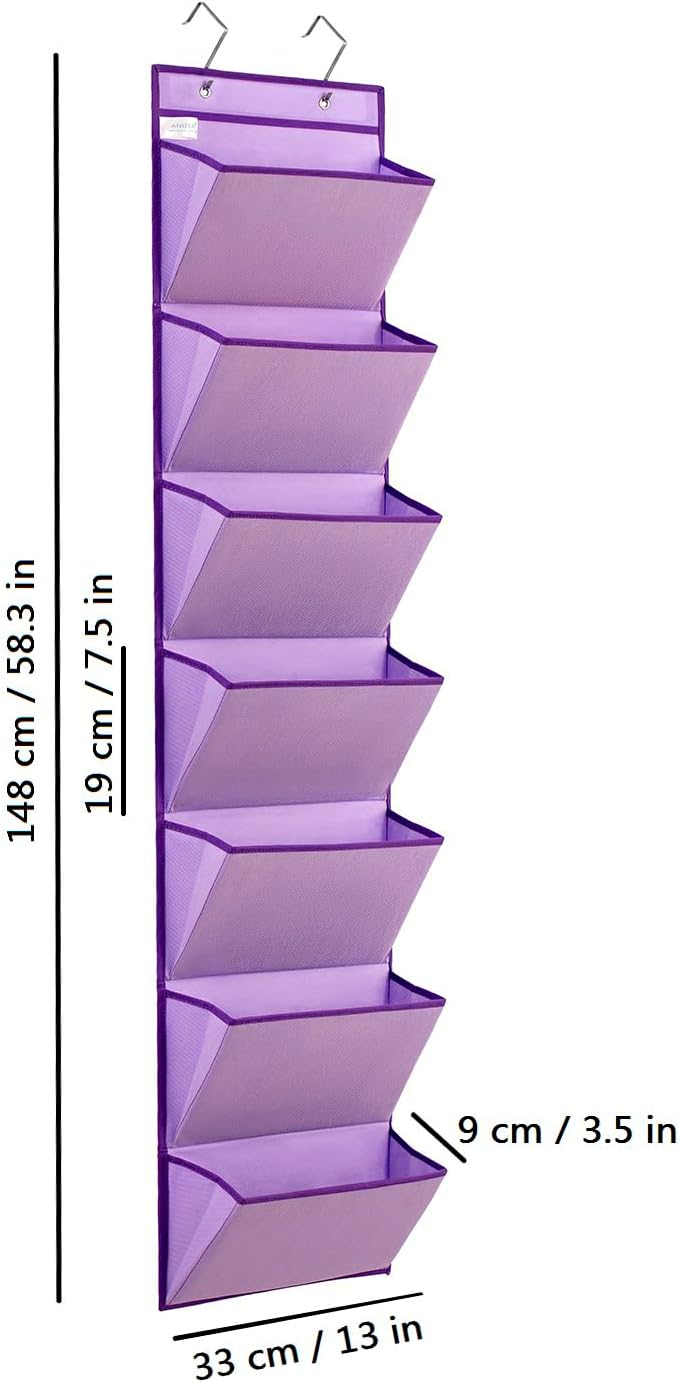Wall Mounted File Holder Over Door Hanging Mail Organizer Document Storage Bag for Papers Magazines and Books (7 POCKETS-GREY)