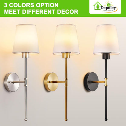 Depuley Battery Operated Wall Sconce: Set of 2 Wireless Wall Lights with 10000mAh Dimmable Bulbs and Remote for Bedroom - Rechargeable 15 Colors Gold Wall Lamp for Living Room Hallway