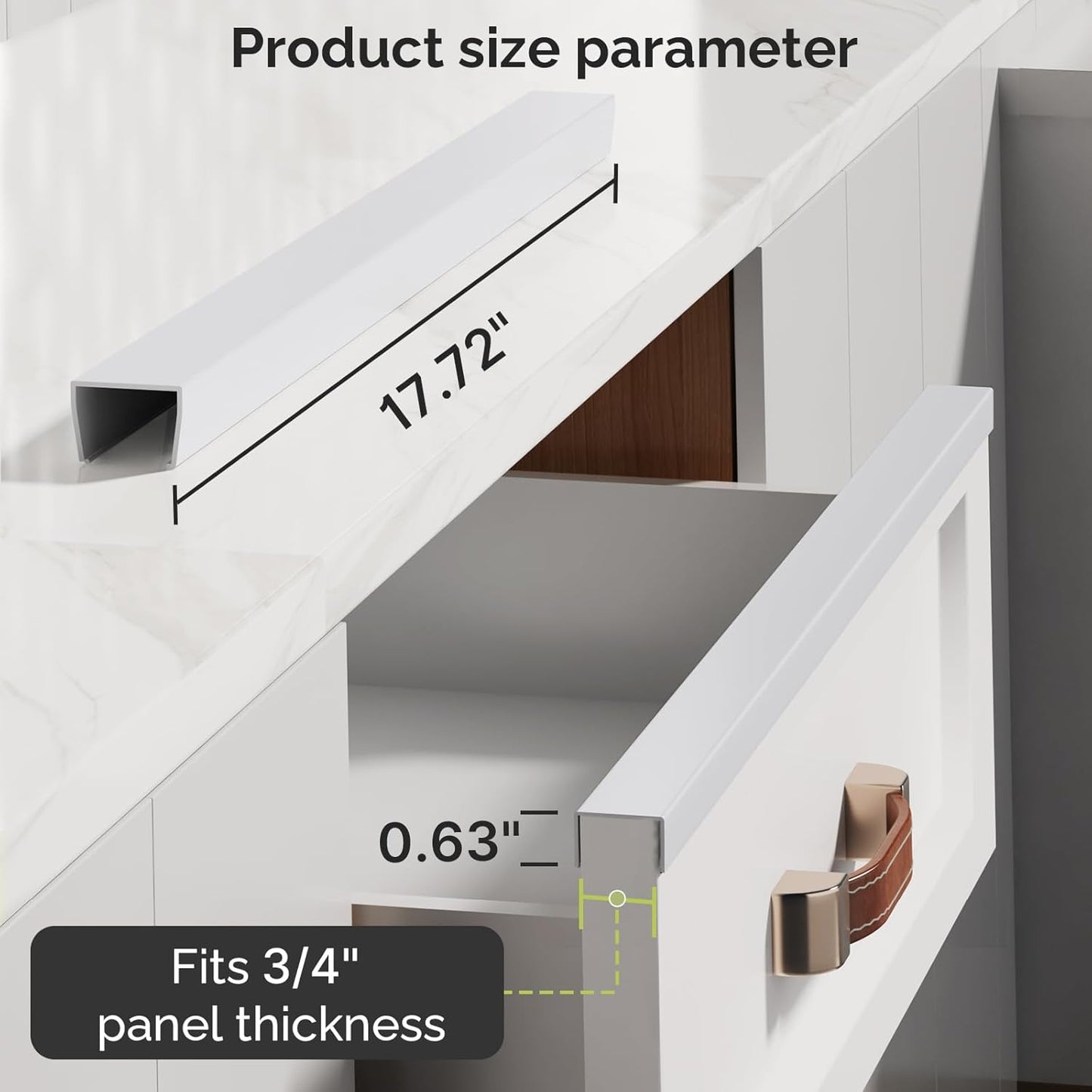 Snugly Fit 18" Length Cabinet Door Protector, Flexible Slip-On Plastic Edge Guard, Thin Transparent Edge Protectors to Prevent Wear, Chipping, Discoloration, Cabinet Bumpers, 3/4" Thick, 2 PCS