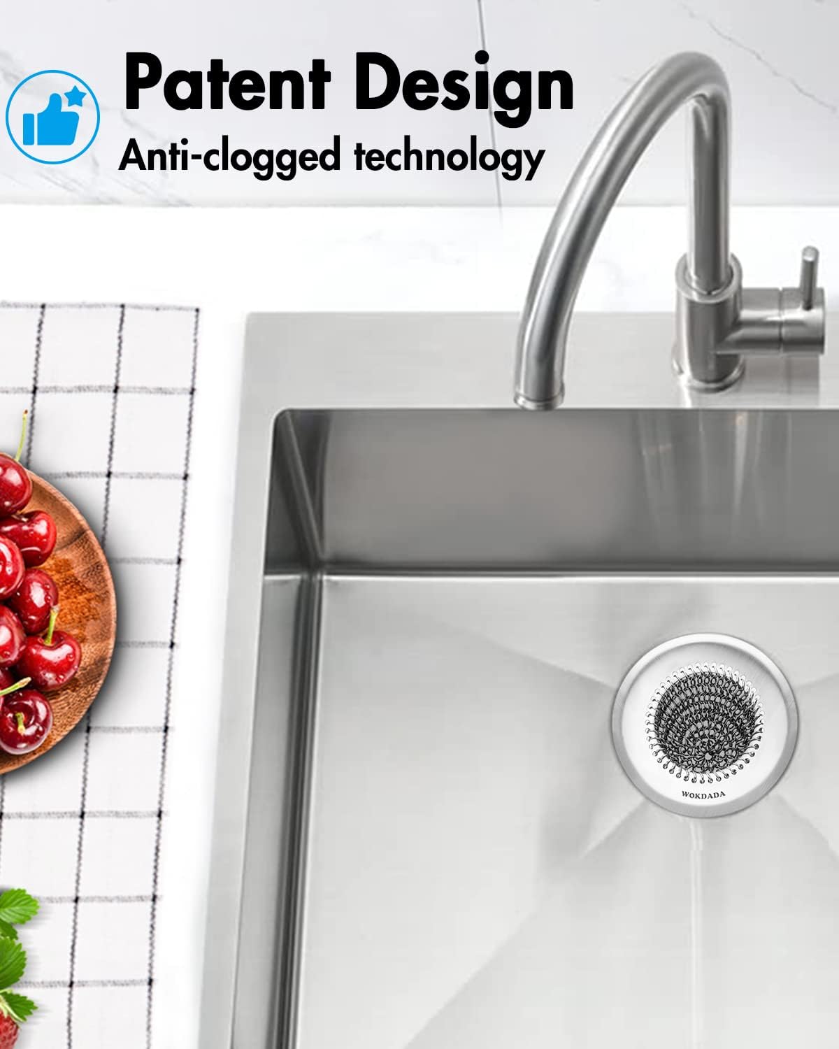 Revolutionary Kitchen Sink Drain Strainer/Patented Reversible Chain Mesh, Effortless Cleaning & Debris Catcher, Large Capacity, Anti-Clog, 304 Stainless Steel & Rust-Proof/Handmade