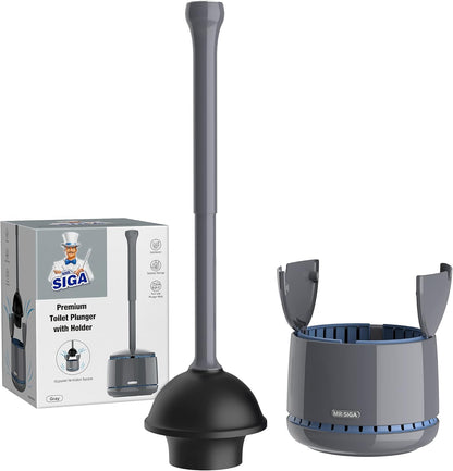 MR.SIGA Toilet Plunger with Holder, Heavy Duty Toilet Plunger and Holder Combo for Bathroom Cleaning, White
