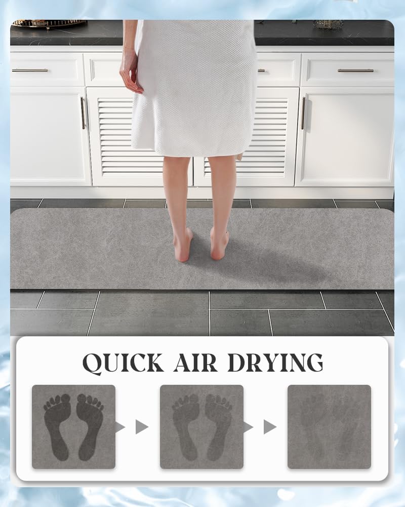 MontVoo -Bath Mat-Rubber Backing Non SlipThin Bathroom Rugs Fit Under Door- Quick Dry Absorbent Faux Suede Surface Grey Bathroom Floor Mats-Shower Rug for in Front of Bathtub Shower Gray 16x24