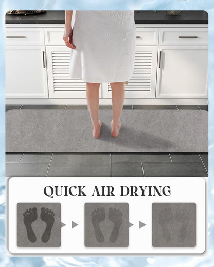 MontVoo -Bath Mat-Rubber Backing Non SlipThin Bathroom Rugs Fit Under Door- Quick Dry Absorbent Faux Suede Surface Grey Bathroom Floor Mats-Shower Rug for in Front of Bathtub Shower Gray 16x24
