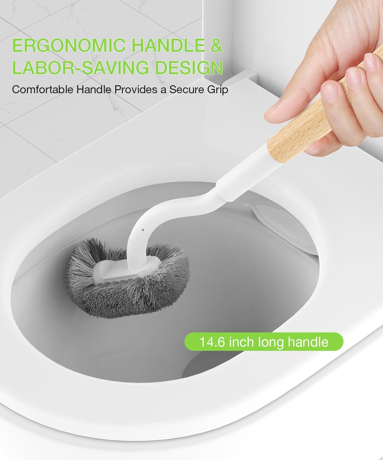 Toilet Bowl Brush and Holder, OSCIOSS Toilet Brush Set with Ergonomic Design, Compact Size, Durable Bristles, RV Toilet Brushes & Holders for Dead Corner Clean (White, 1pack)