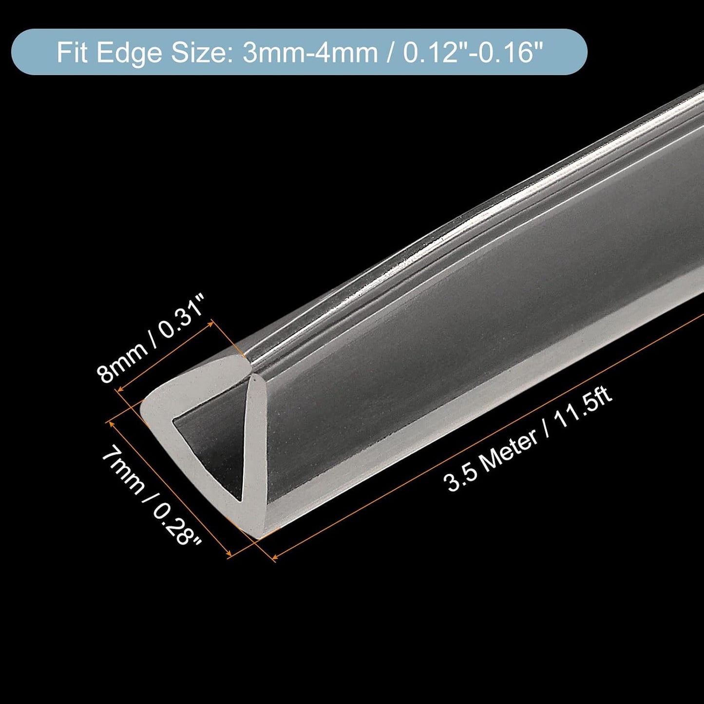 uxcell U Channel Edge Trim, 4.9ft Length Soft Rubber Guard Seal Strip Edge Protector Fit for 1-2mm Edge, (9/32" W x 5/32" H) Clear