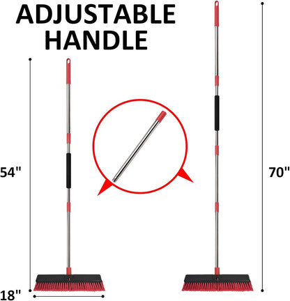 18”Push Broom with 70” Long Handle Heavy Duty Outdoor Broom for Cleaning Shop Garage Driveway Patio Deck Concrete Floor Sweeping