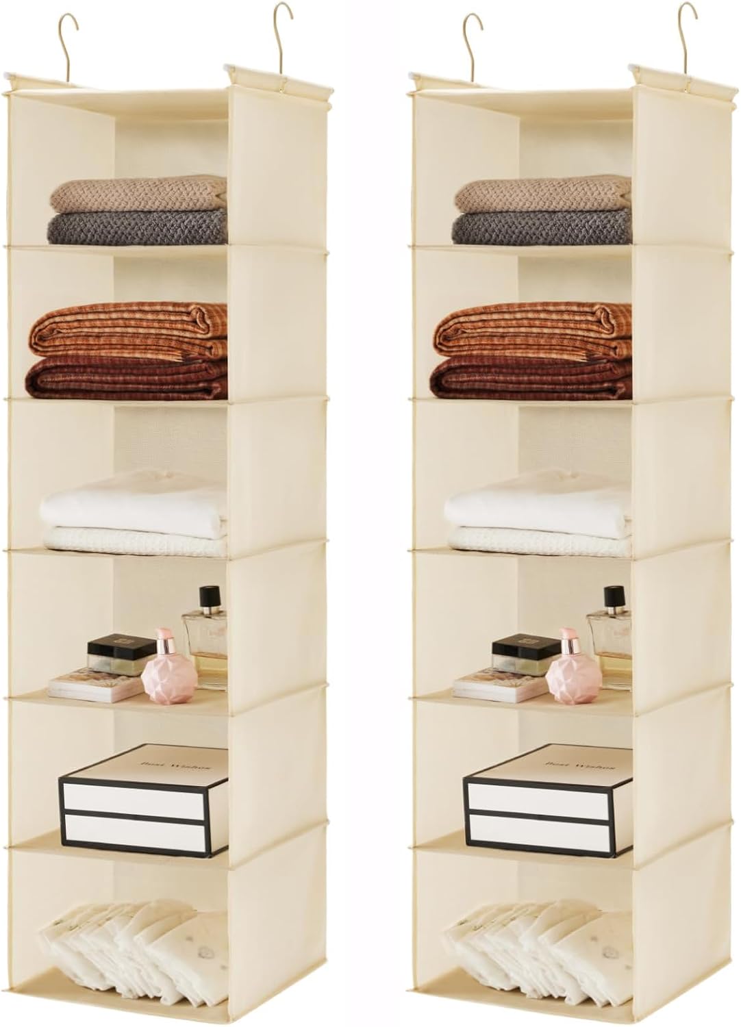 MAX Houser 6 Tier Shelf Hanging Closet Organizer, Closet Hanging Shelf with 2 Sturdy Hooks for Storage, Foldable (Grey)