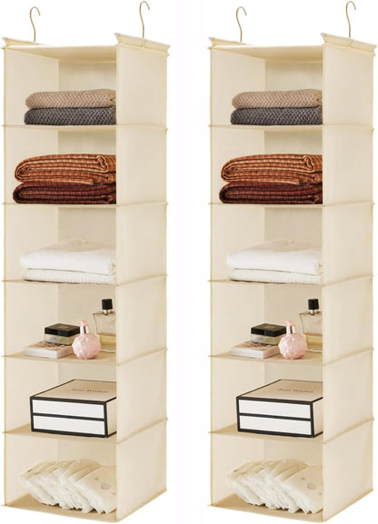 MAX Houser 6 Tier Shelf Hanging Closet Organizer, Closet Hanging Shelf with 2 Sturdy Hooks for Storage, Foldable (Grey)