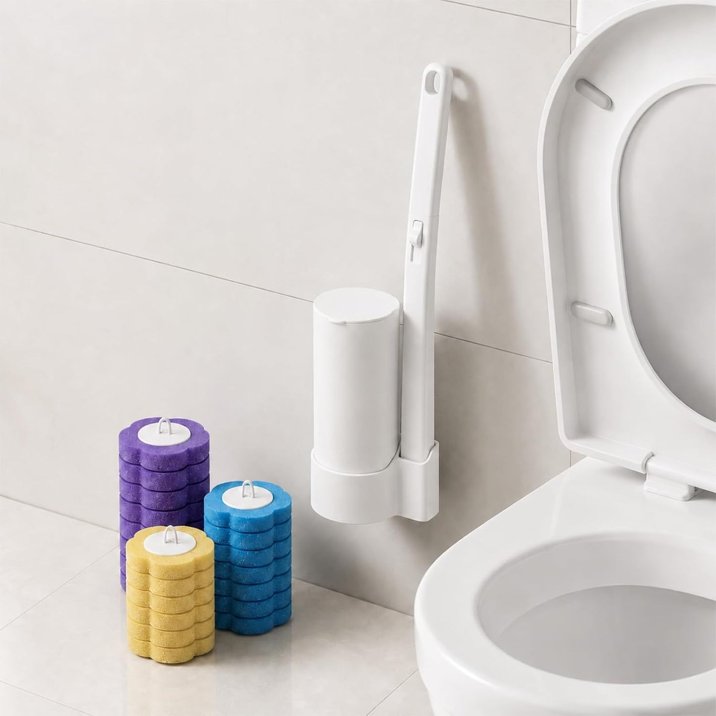 Disposable Toilet Brush with 48 Refills,Toilet Cleaning Supplies,Toilet Wand Brush Starter Kit,Wall Mounted Toilet Bowl Cleaner Brush with Holder for Bathroom Deep Cleaning & Hygiene (White)