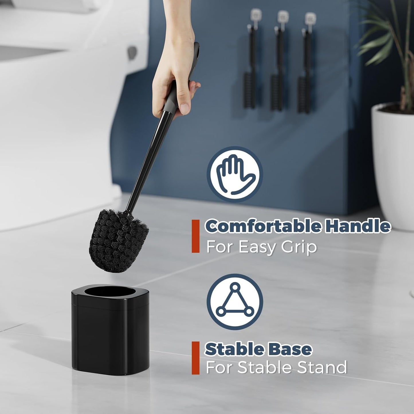Holaloha Toilet Brush, 3 Pack Toilet Brush and Holder Set Bathroom Accessories, Toilet Bowl Brush and Holder with 3 Crevice Brush for Bathroom, Toilet Scrubber Brush (White)