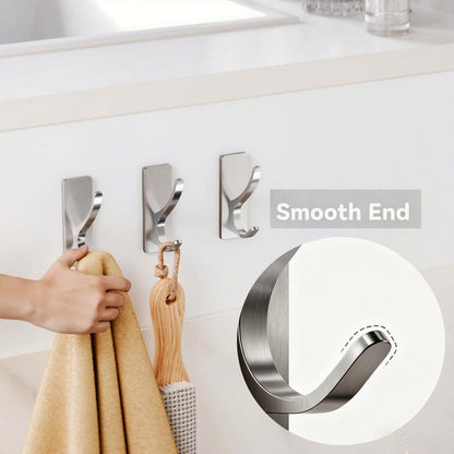 pickpiff White Self Adhesive Coat Hooks for Hanging: 13LB Extra Strong Stainless Wall Hook for Towel, Utensil, Backpack, Hat, Sturdy Metal Hanger for Bathroom, Kitchen, Door, 4-Pack