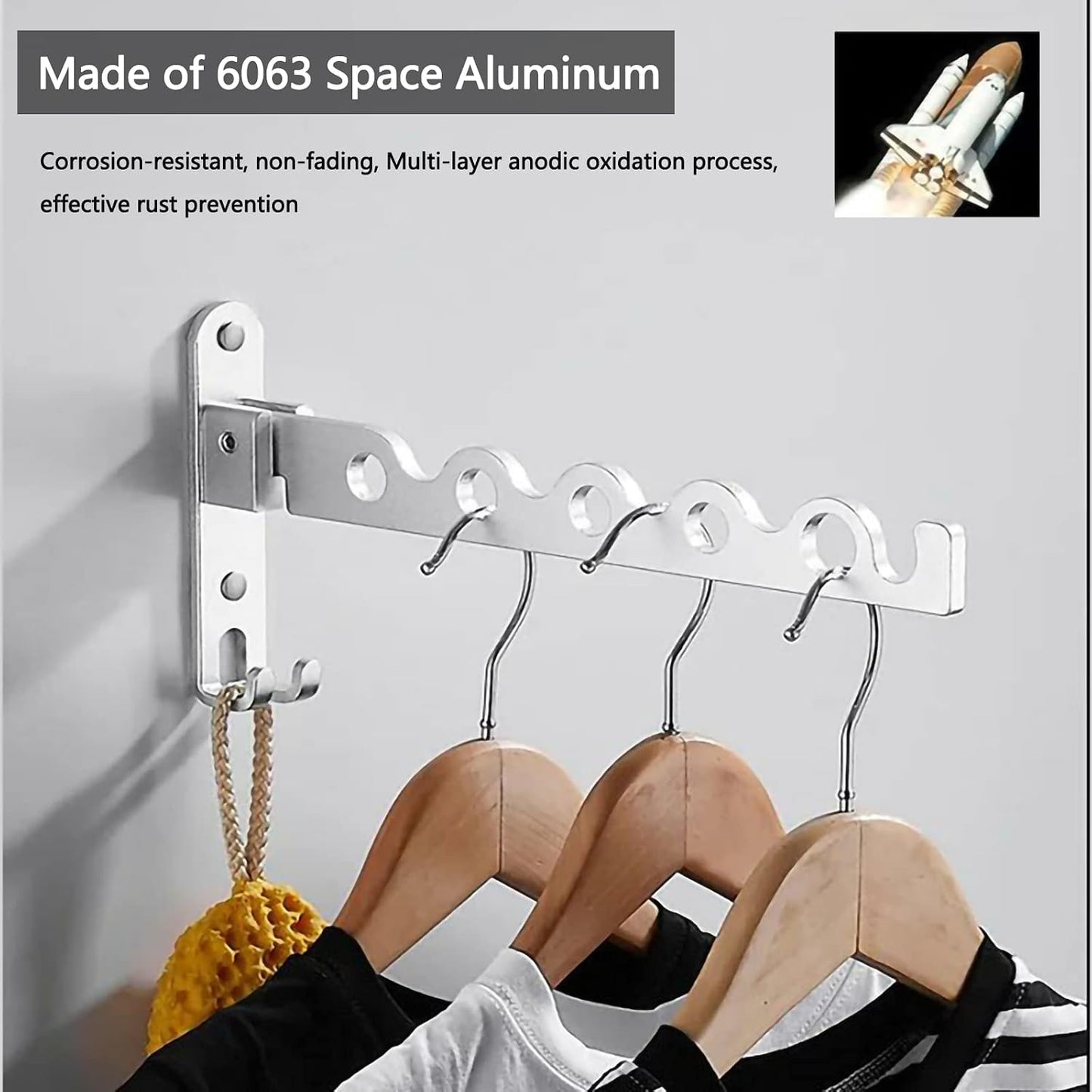 Clothes Drying Rack Wall Mounted Drying Racks for Laundry Room Organization and Storage Clothes Rack，Aluminum Dryer Rack with Two Drying Rods for Hanging Wet and Dry Clothes