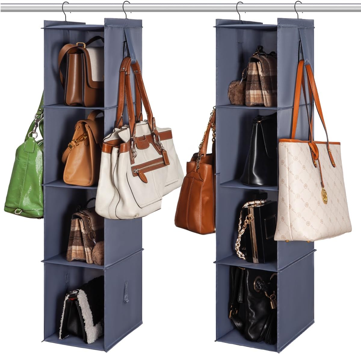 Hanging Closet Organizer Storage Shelf Rack Bag Sweater Hat Shoe | 59" Hang Closet Organization Storing Shelves Rack Display for Purse Handbag Clothes Space Saver Oxford Cloth Large Grey 2Pack