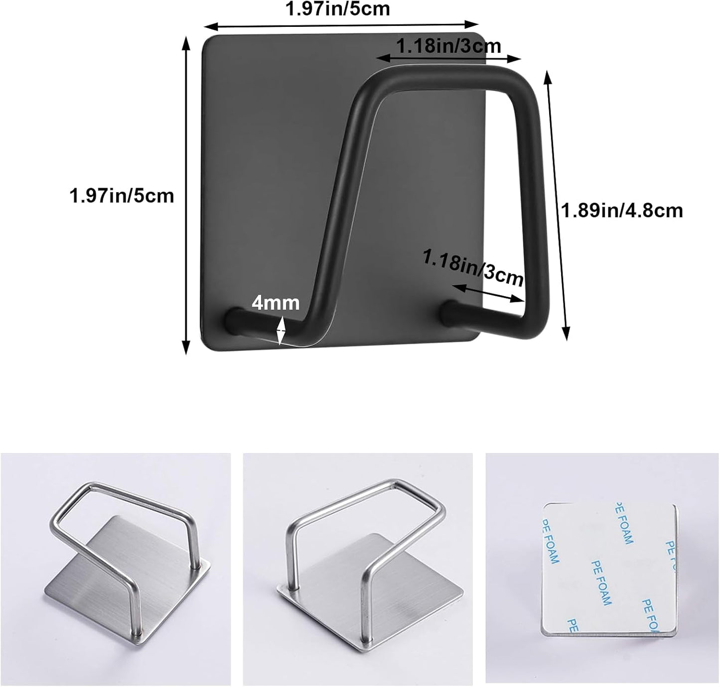 4 Pcs Sponge Holder for Kitchen Sink,SUS304 Stainless Steel Scrubber Hanger Caddy,Adhesive Hanging, Suitable for Kitchen Brush, Dish Rag, Sponge, Gloves, Anti-Rust Coating(Black)