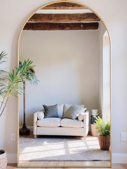 OGCAU Floor Full Length Mirror, 56"x20" Arched Full Body Mirror, Hanging or Leaning, Standing, Wall Mounted with Aluminum Frame for Bedroom Living Room, White