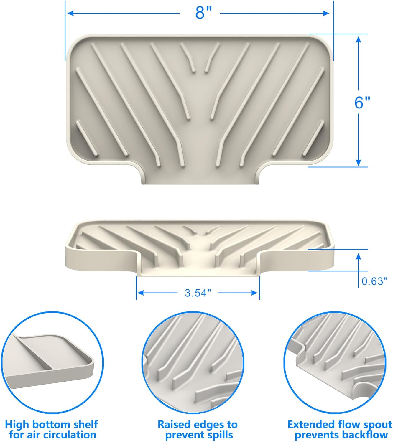 Sponge Holder for Kitchen Sink, Dish Sponge Holder & Soap Tray with Drain, Bathroom Sink Sponge Drying Rack & Perfect Organizer for Dispenser,Bottle,Cup on Sinks or Counter(8"x 4"Gray)