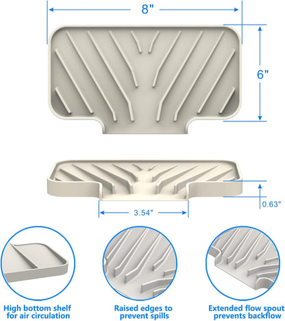 Sponge Holder for Kitchen Sink, Dish Sponge Holder & Soap Tray with Drain, Bathroom Sink Sponge Drying Rack & Perfect Organizer for Dispenser,Bottle,Cup on Sinks or Counter(8"x 4"Gray)