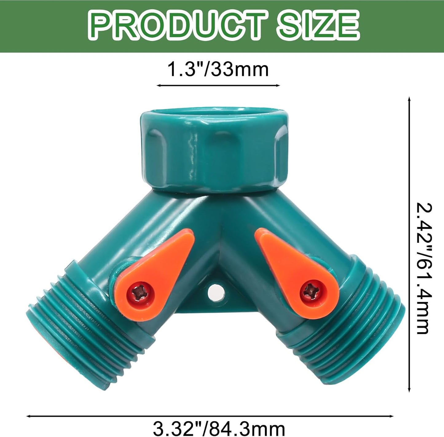 2 Way Y Splitter for 3/4" Garden Hose, Black, 2 Pcs | Plastic Hose Connectors, Faucet Watering Shut Off Valves, For Irrigation