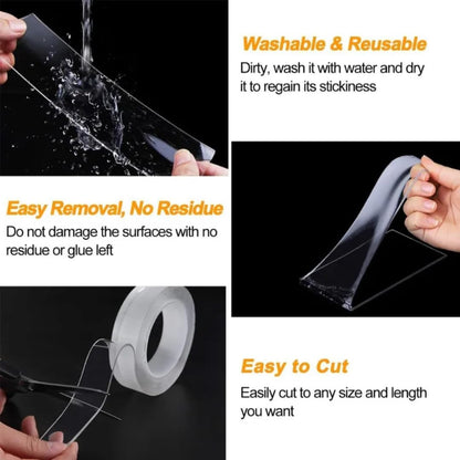 Wise Nano Double Sided Tape – Heavy Duty, Reusable, Washable, Strong Adhesive Gel Grip for Walls, Carpets, Home, Office, Removable Mounting Tape – 1.18" x 120"
