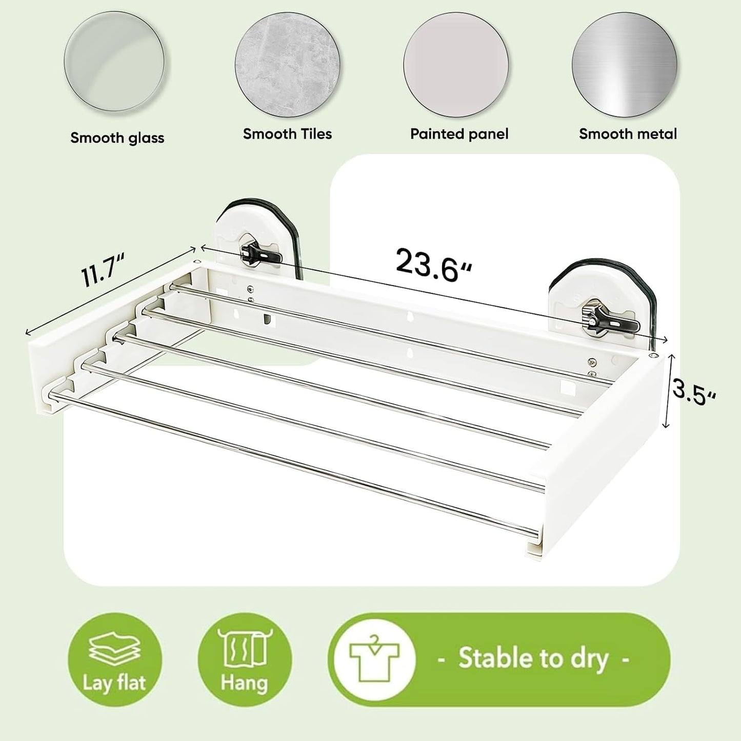 Drill-Free Foldable Wall Mounted Clothes Drying Rack for Laundry, 25 Inches | Retracble Drying Rack With 5 Steel Panels & Suction Cup, Space Saving Drying Rack For Apartment, RVs, Bathroom