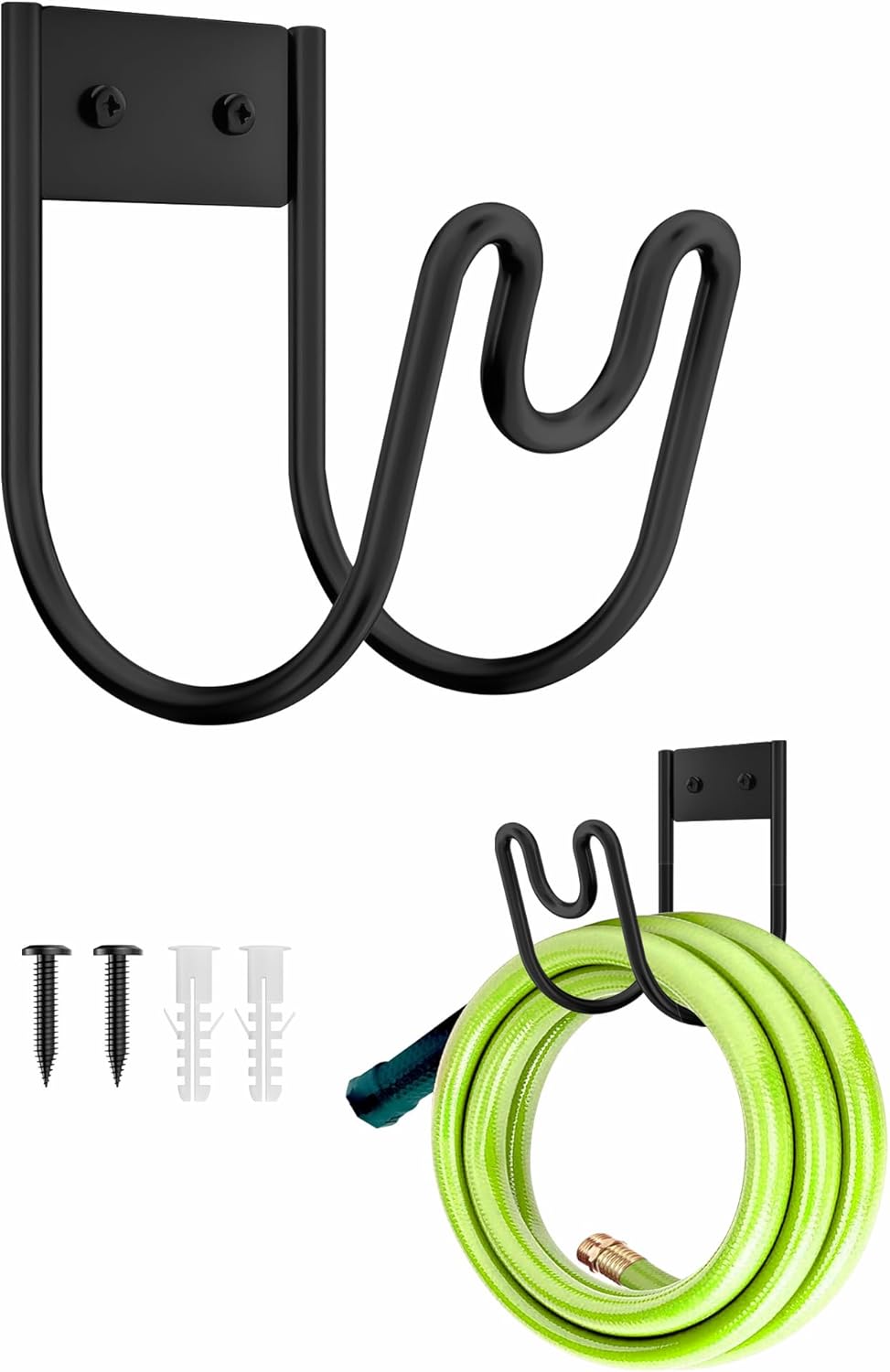 Metal Garden Hose Holder, Sturdy Wall Mounted Water Hose Hanger, Solid Hose Hook for Garden Garage Water Hose/Extension Cords/Vacuum Lines (White)