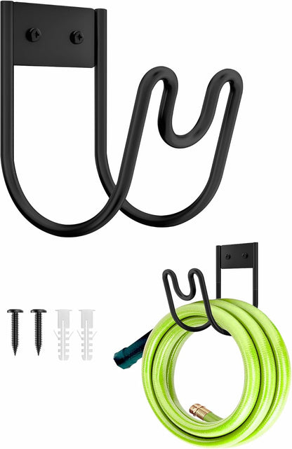 Metal Garden Hose Holder, Sturdy Wall Mounted Water Hose Hanger, Solid Hose Hook for Garden Garage Water Hose/Extension Cords/Vacuum Lines (White)