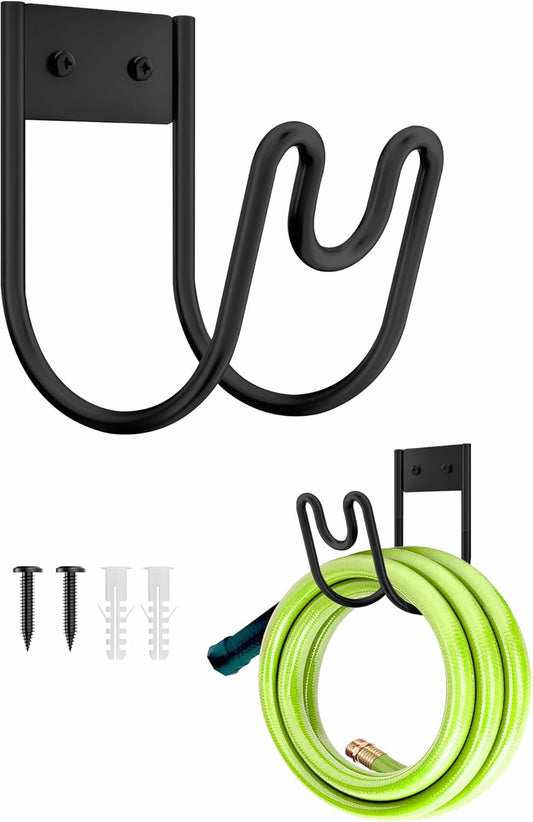 Metal Garden Hose Holder, Sturdy Wall Mounted Water Hose Hanger, Solid Hose Hook for Garden Garage Water Hose/Extension Cords/Vacuum Lines (White)