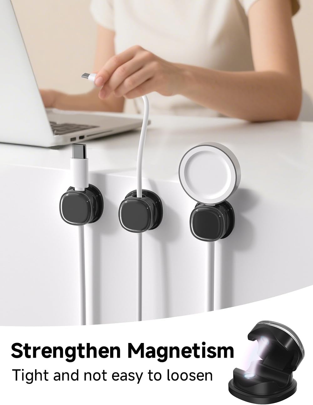 Magnetic Cable Clips, Adjustable Cord Holder Management, Adhesive Wire Keeper Organizer for Home Office Desk Phone PC Car Wall Desktop Nightstand Appliance (9-Pack Black Crystal)