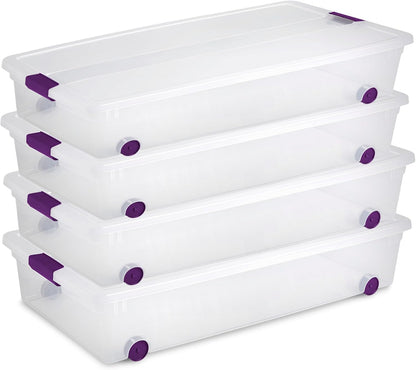 Sterilite 8-Pack 60 Quart ClearView Latch Box, Wheeled Underbed Organizer Bins with Latching Lids - Clear Plastic Organization Containers for Closet, Bedroom, Shelving Units and Everyday Home Storage