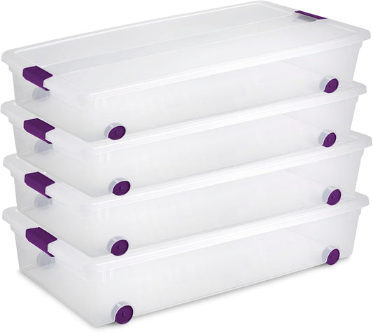 Sterilite 8-Pack 60 Quart ClearView Latch Box, Wheeled Underbed Organizer Bins with Latching Lids - Clear Plastic Organization Containers for Closet, Bedroom, Shelving Units and Everyday Home Storage